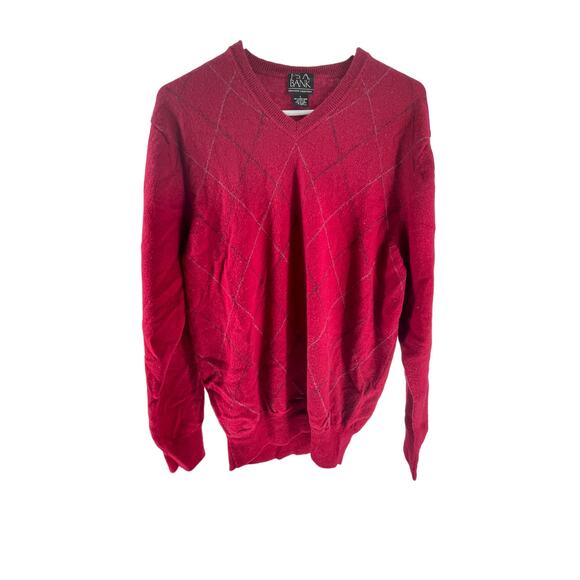 Jos. A. Bank Lambs Wool Red Argyle V-Neck Pullover Sweater Men's Size Large - Picture 1 of 5